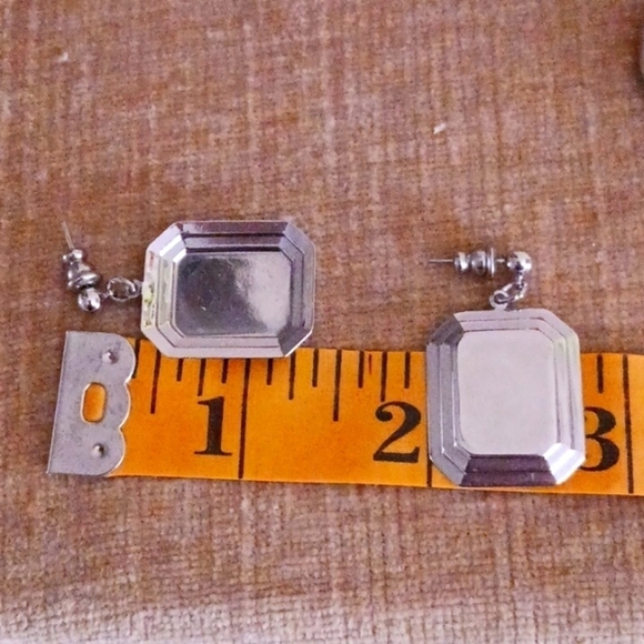 Rectangular Silver Tone Dangle Post Earrings - Picture 2 of 5